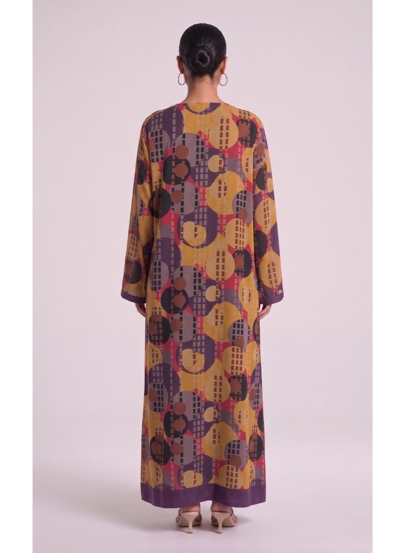 Next Abaya Purple Printed Silk Abaya - Image 2