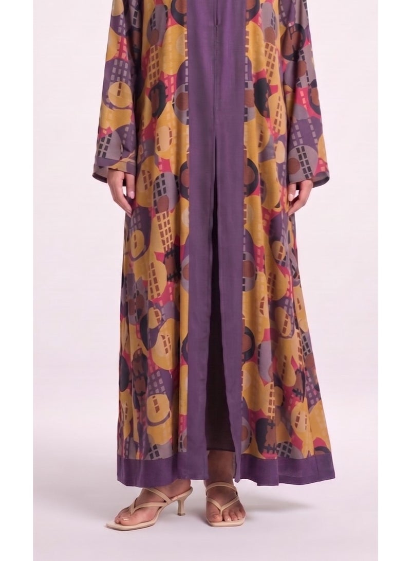 Next Abaya Purple Printed Silk Abaya - Image 3