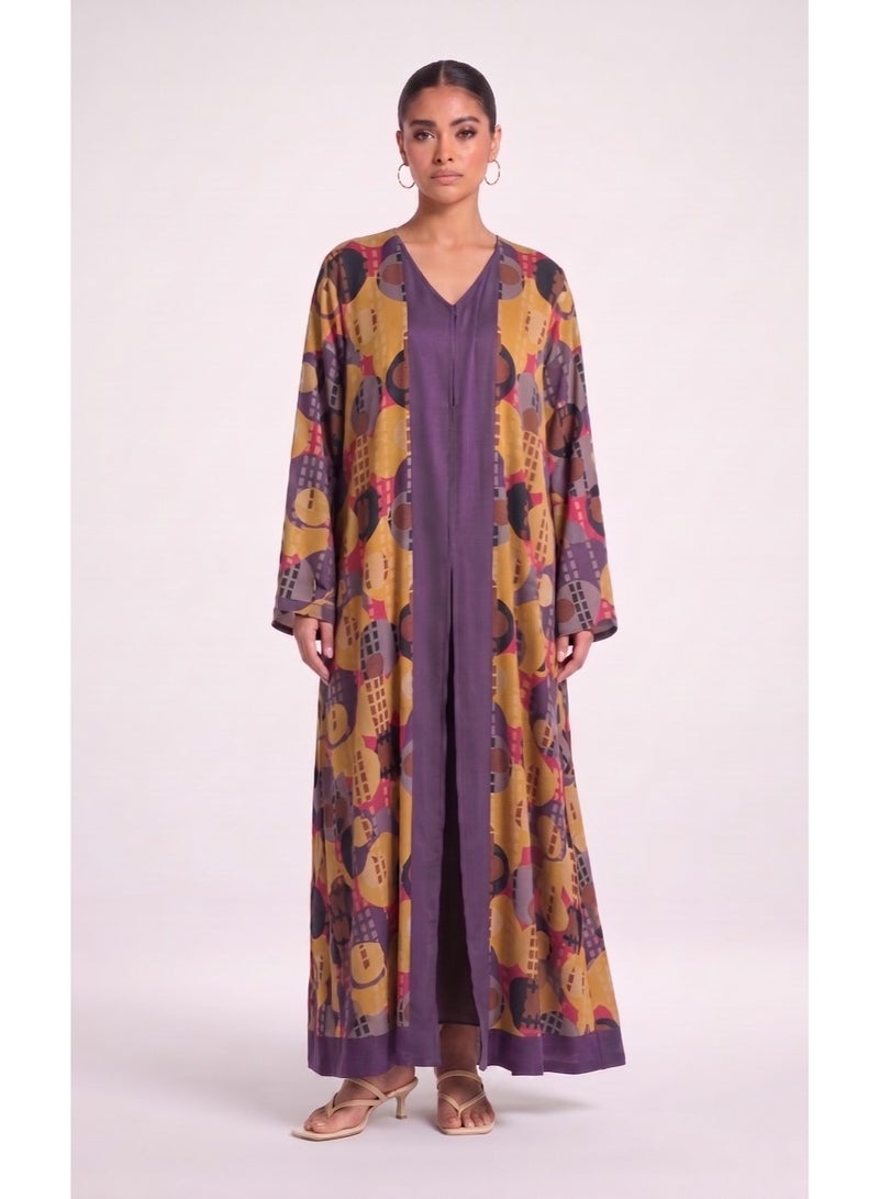 Next Abaya Purple Printed Silk Abaya - Image 1