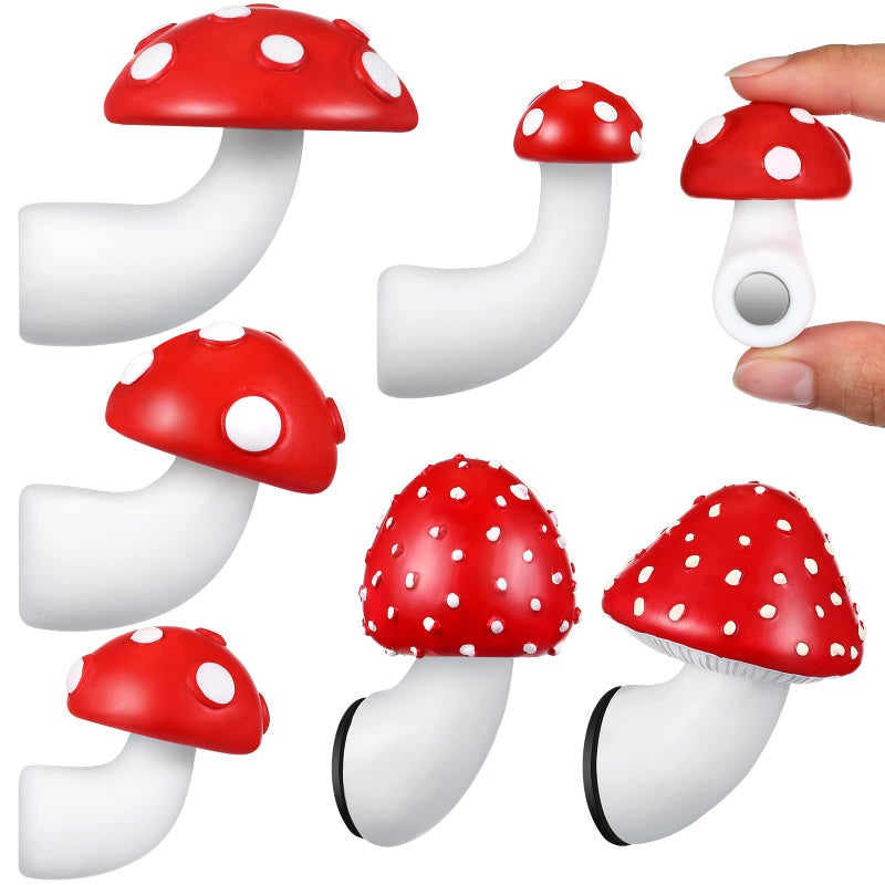 Leumoi 6 Pcs Mushroom Magnets for Fridge Kitchen Decor Cool 3D Resin Red Mushroom Magnets for Home Office Photo Memo Whiteboard Calendar Metal Furniture Decoration