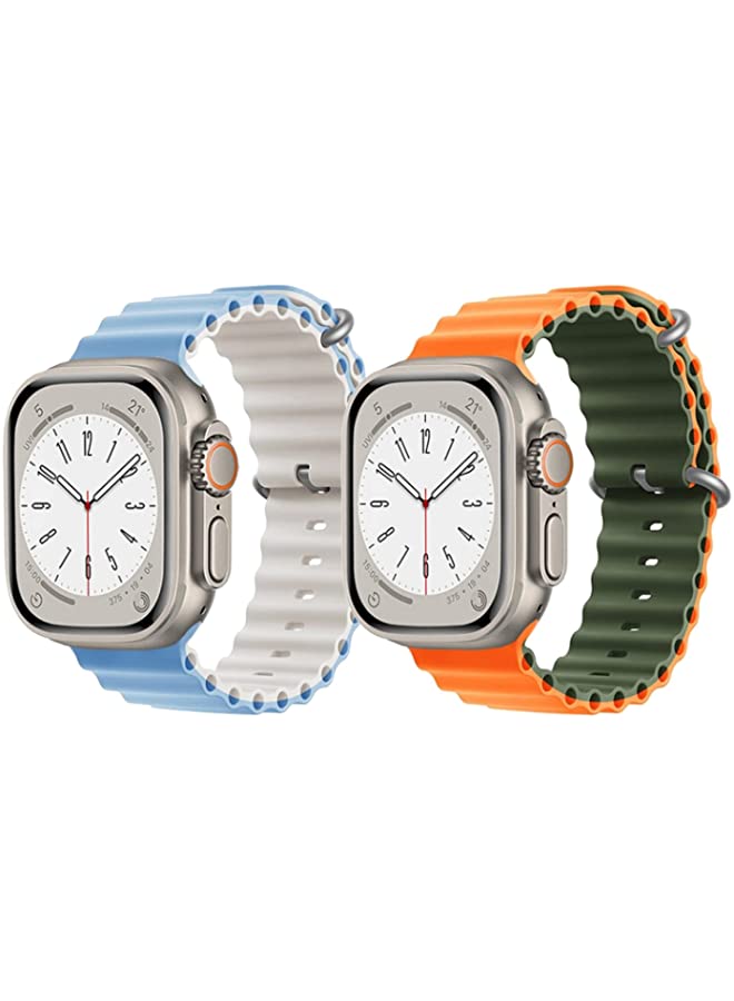 IAF Silicone Ocean Band Strap for Apple Watch Ultra 8 49mm Sky Blue/White Double Side Strap with Orange/Green Double Side Strap Set of 2