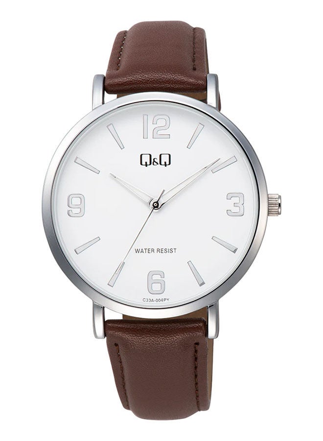 كيو آند كيو ساعة يد من الجلد بعقارب C33A-004PY - Image 1