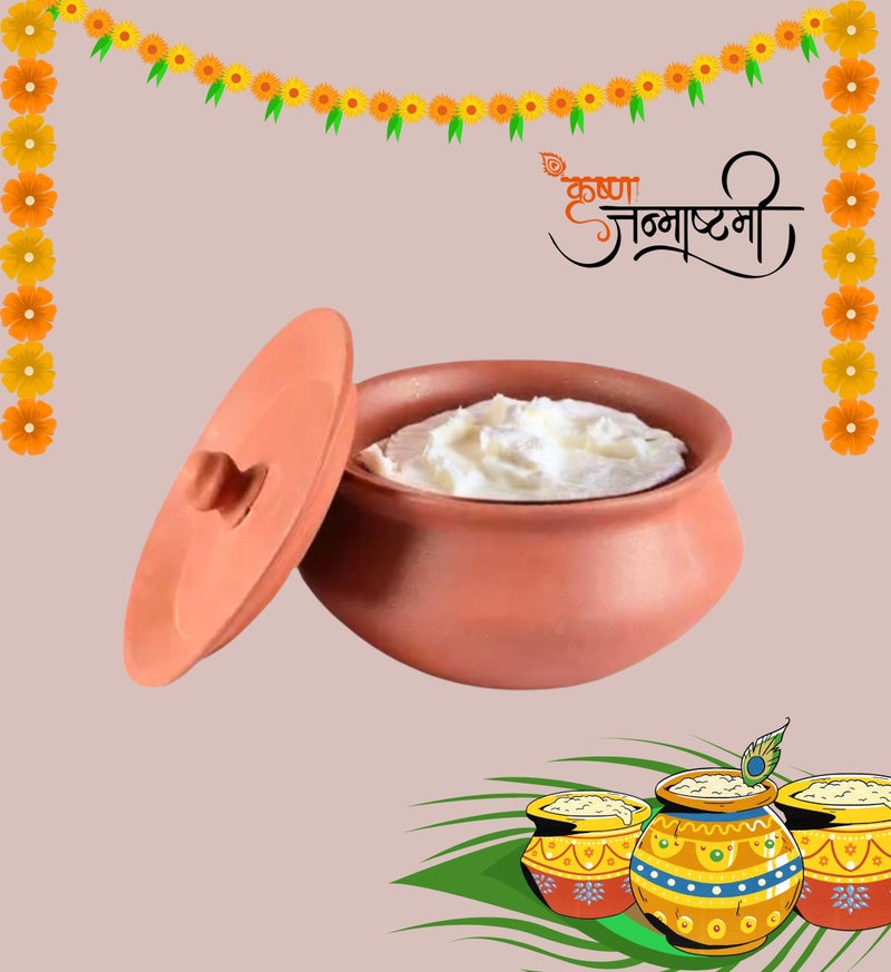 Terra Charms Clay Handi for Joyful Clay: The Handi That Celebrates Krishna's Arrival Clay Pot Cooking & Serving Makhan Mishari Hand Craft Making Curd Bowl Pack of 1Pcs in 1800ML… (Large) - Image 4