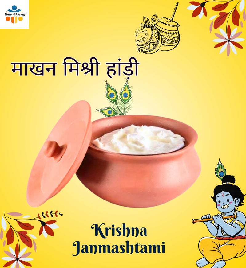 Terra Charms Clay Handi for Joyful Clay: The Handi That Celebrates Krishna's Arrival Clay Pot Cooking & Serving Makhan Mishari Hand Craft Making Curd Bowl Pack of 1Pcs in 1800ML… (Large) - Image 2