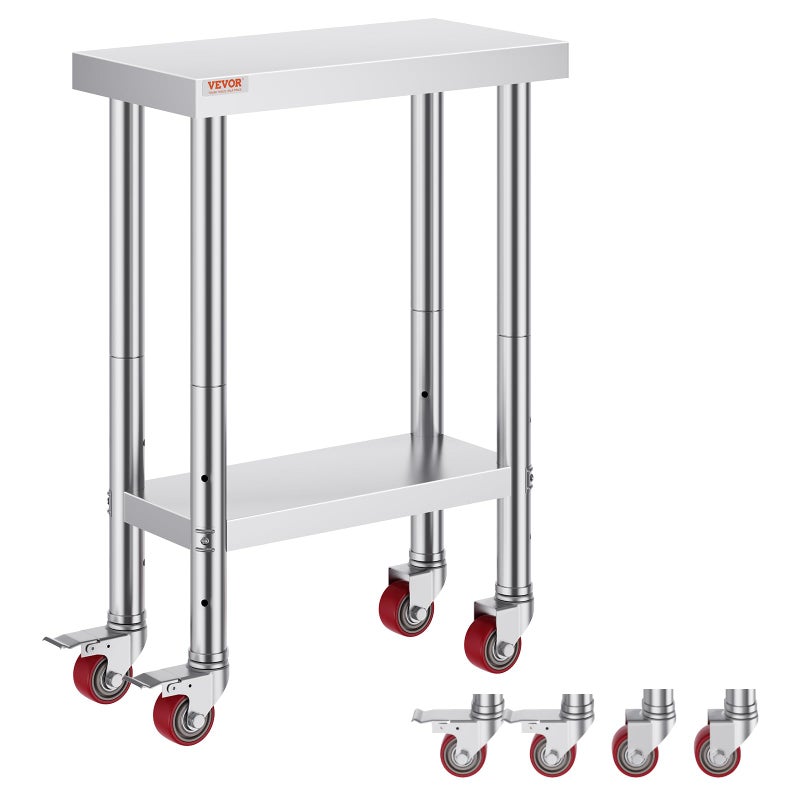 Vevor Stainless Steel Work Table with Wheels 24 x 12 x 32 Inch Prep Table with 4 Casters Heavy Duty Work Table for Commercial Kitchen Restaurant Business : Industrial & Scientific - Image 1
