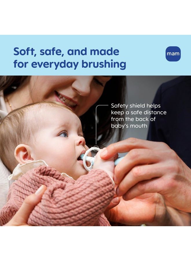 MAM Learn to Brush Set (1 Baby's Brush Toothbrush, 1 Training Brush, 1 Safety Shield), Baby Toothbrushes with Brushy The Bear, Interactive App, for Boys 5+ Months - Image 4