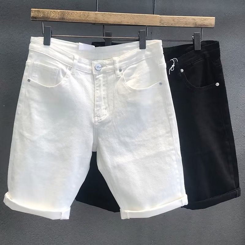 Mens Denim Medium Shorts 2023 New Casual Black