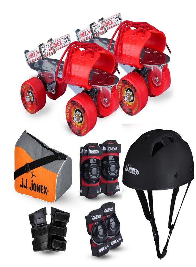 Jonex JJ Jonex Kids Adjustable Skates Combo Set with Helmet, Knee & Elbow Pads, Gloves, Bag, Key - Black/Red - Suitable for Age 6-11 Medium Size - Image 1