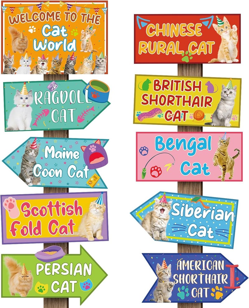 Abilat 20 Pcs Cat Party Sign Decorations Welcome To The Cat World Directional Signs Cat Theme Birthday Party Supplies Photo Booth Props for Door Wall Yard Decor - Image 1