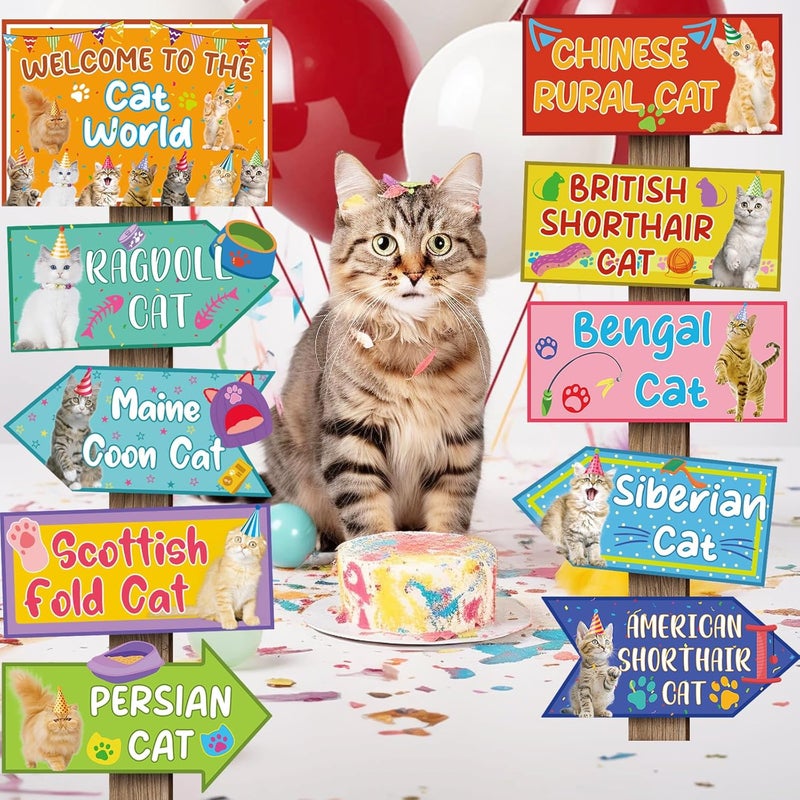 Abilat 20 Pcs Cat Party Sign Decorations Welcome To The Cat World Directional Signs Cat Theme Birthday Party Supplies Photo Booth Props for Door Wall Yard Decor - Image 4