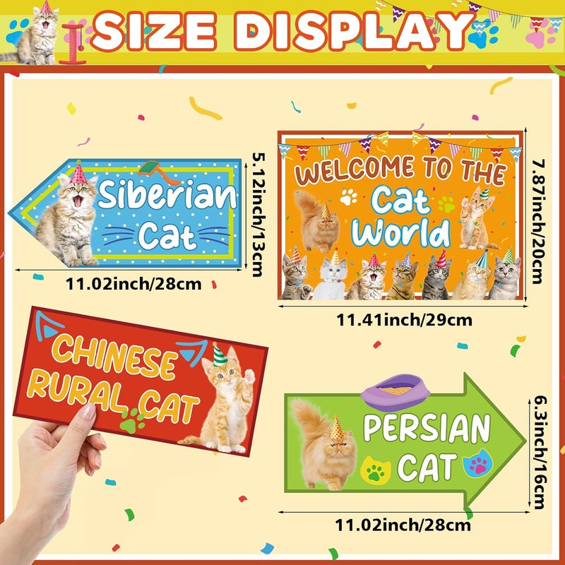 Abilat 20 Pcs Cat Party Sign Decorations Welcome To The Cat World Directional Signs Cat Theme Birthday Party Supplies Photo Booth Props for Door Wall Yard Decor - Image 3
