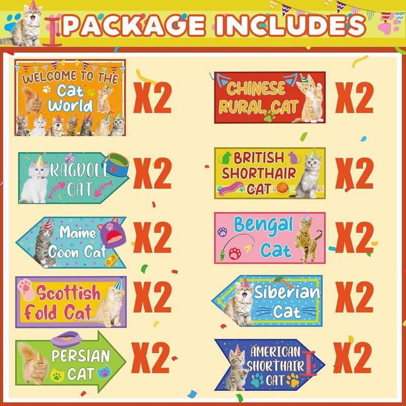 Abilat 20 Pcs Cat Party Sign Decorations Welcome To The Cat World Directional Signs Cat Theme Birthday Party Supplies Photo Booth Props for Door Wall Yard Decor - Image 2
