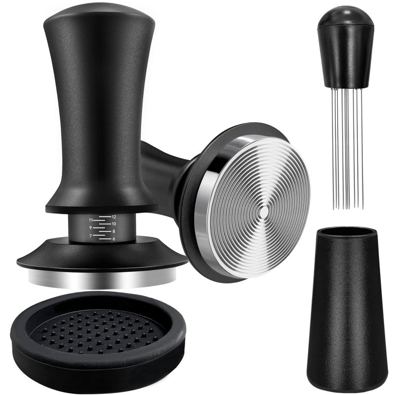Yeelan Coffee Espresso Tamper 51Mm With Wdt Tool Calibrated Spring Loaded  Coffee Tamper With Silicone Tamper Mat Black Espresso Distribution Tool Stainless Steel Base Tamper For Espresso Coffee Machine - Image 1