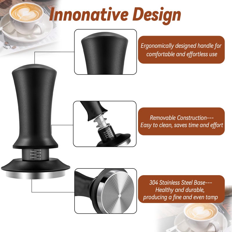 Yeelan Coffee Espresso Tamper 51Mm With Wdt Tool Calibrated Spring Loaded  Coffee Tamper With Silicone Tamper Mat Black Espresso Distribution Tool Stainless Steel Base Tamper For Espresso Coffee Machine - Image 3
