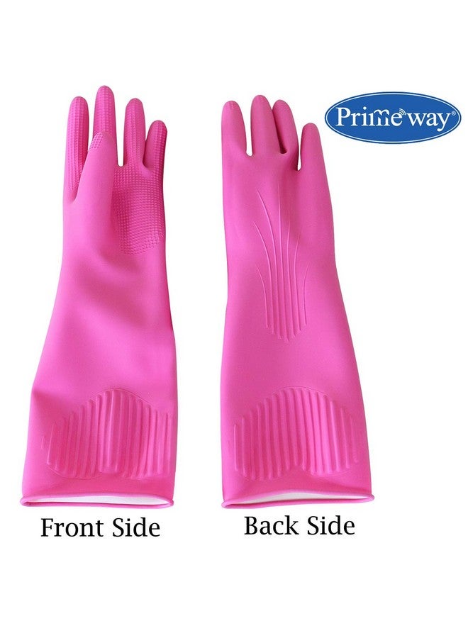 Primeway Primeway® Latex Biodegradable Anti-Microbial 14.5" Multipurpose Long Hand Gloves, 2 Pairs, Pink (Medium) - Image 4