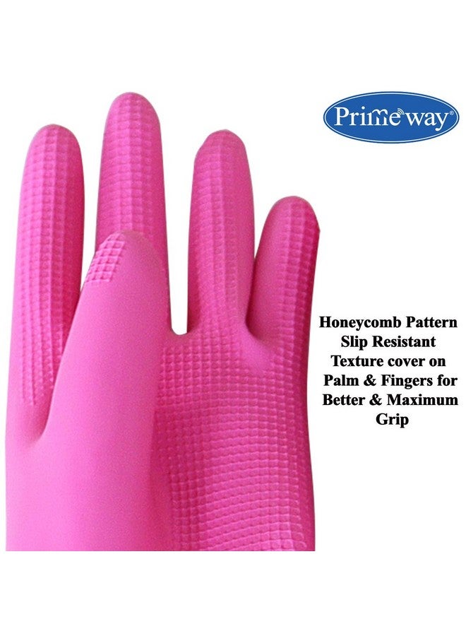 Primeway Primeway® Latex Biodegradable Anti-Microbial 14.5" Multipurpose Long Hand Gloves, 2 Pairs, Pink (Medium) - Image 5