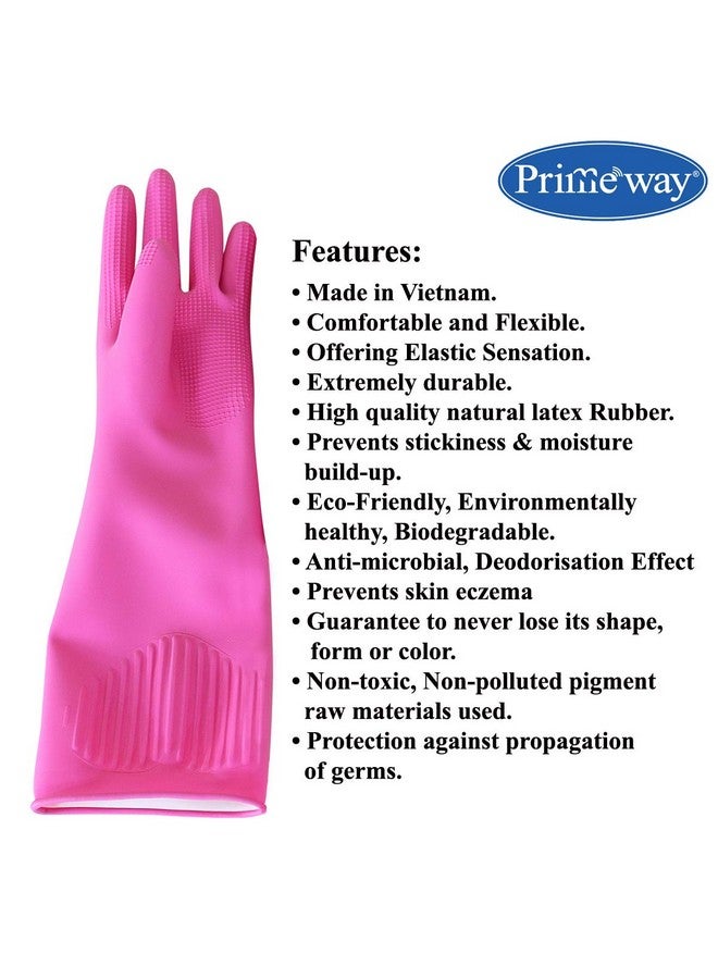 Primeway Primeway® Latex Biodegradable Anti-Microbial 14.5" Multipurpose Long Hand Gloves, 2 Pairs, Pink (Medium) - Image 3