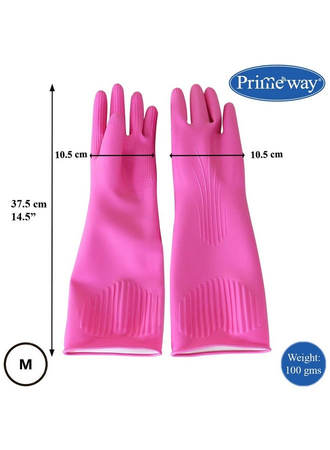 Primeway Primeway® Latex Biodegradable Anti-Microbial 14.5" Multipurpose Long Hand Gloves, 2 Pairs, Pink (Medium) - Image 2