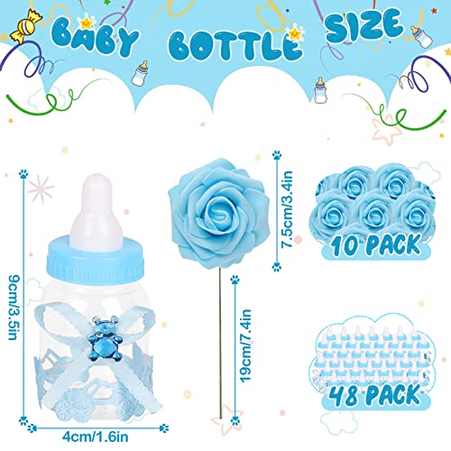 MACTING Baby Bottle for Baby Shower Favors, 4Dozens Mini Candy Bottles with 10pcs Artificical Flowers for Boys Girls Newborn Party Centerpiece Decorations(Blue) - Image 3