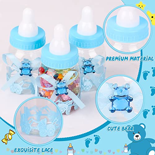 MACTING Baby Bottle for Baby Shower Favors, 4Dozens Mini Candy Bottles with 10pcs Artificical Flowers for Boys Girls Newborn Party Centerpiece Decorations(Blue) - Image 4