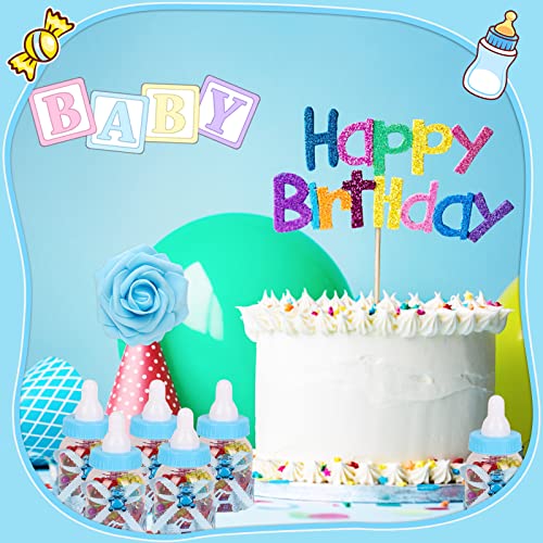 MACTING Baby Bottle for Baby Shower Favors, 4Dozens Mini Candy Bottles with 10pcs Artificical Flowers for Boys Girls Newborn Party Centerpiece Decorations(Blue) - Image 5