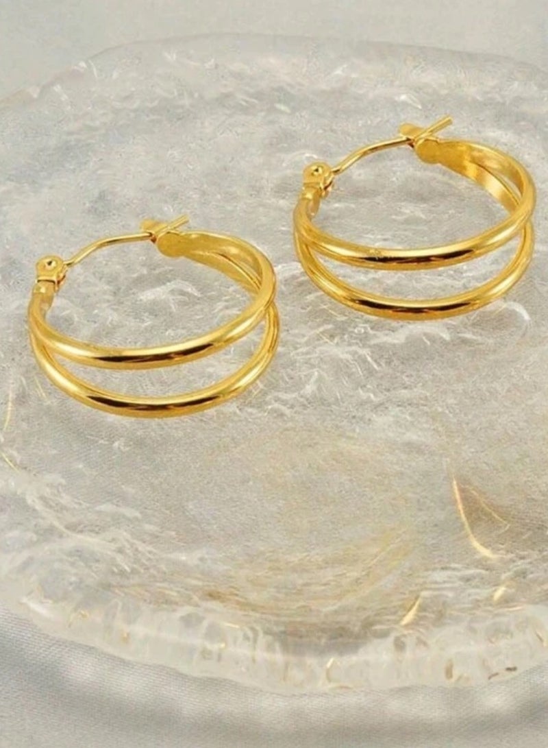 إيكوال حلق اذن نسائي من الاستانلس ستيل دائري أنيق وعالي الجودة باللون الذهبي - Image 3