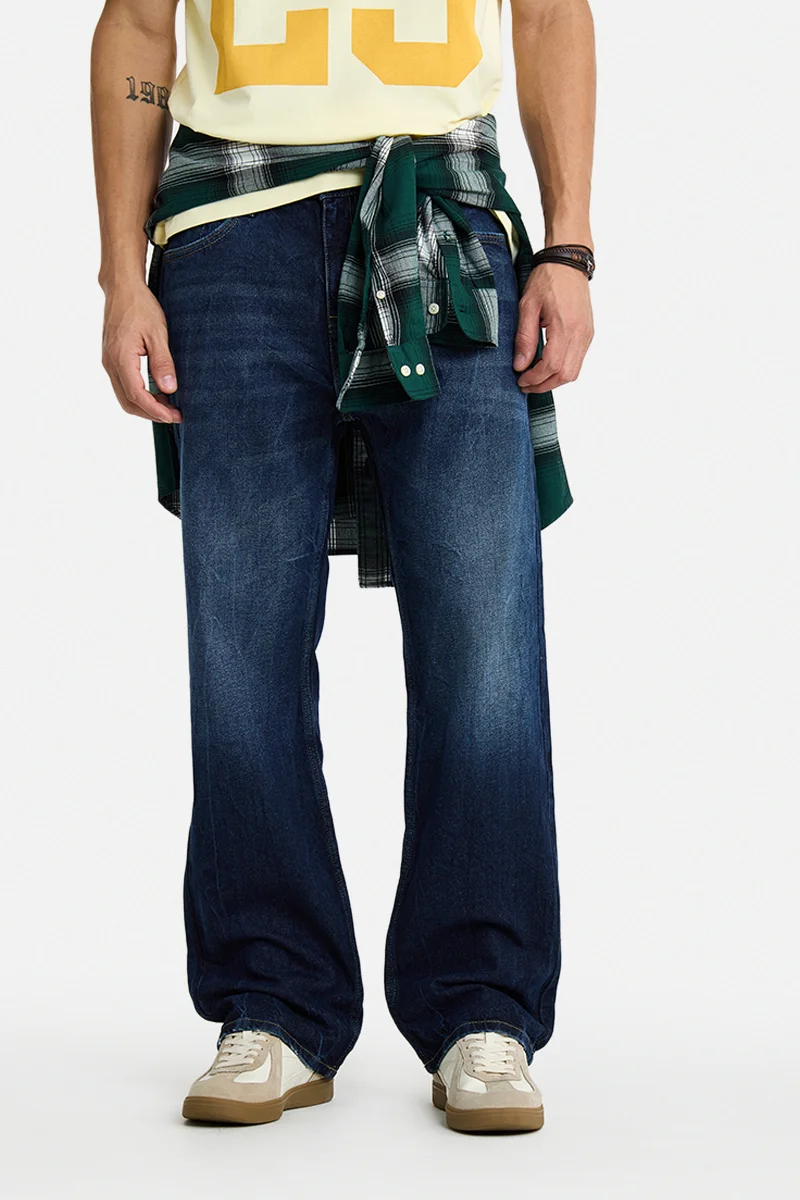 SNITCH Dark Blue Solid Straight Fit Casual Jeans