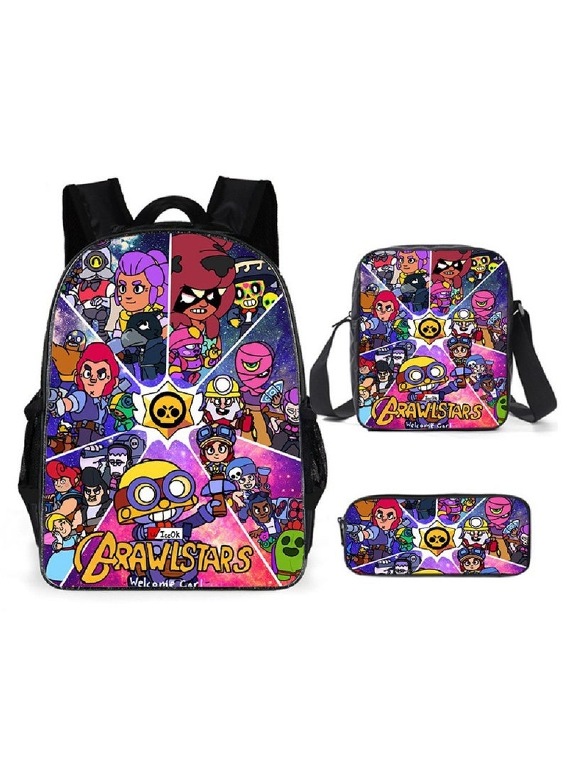 Brawl Stars Student Cartoon Anime Backpack Three-Piece Set 29*16*42cm