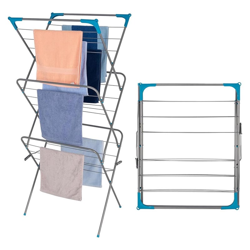 1ABOVE Premium Quality Alloy Steel 3 Tier Clothes Airer Dryer Laundry Drying Washing Line Horse Indoor Outdoor Towel Rack15m Drying Space NonSlip Feet and Corner spaces for Hangers