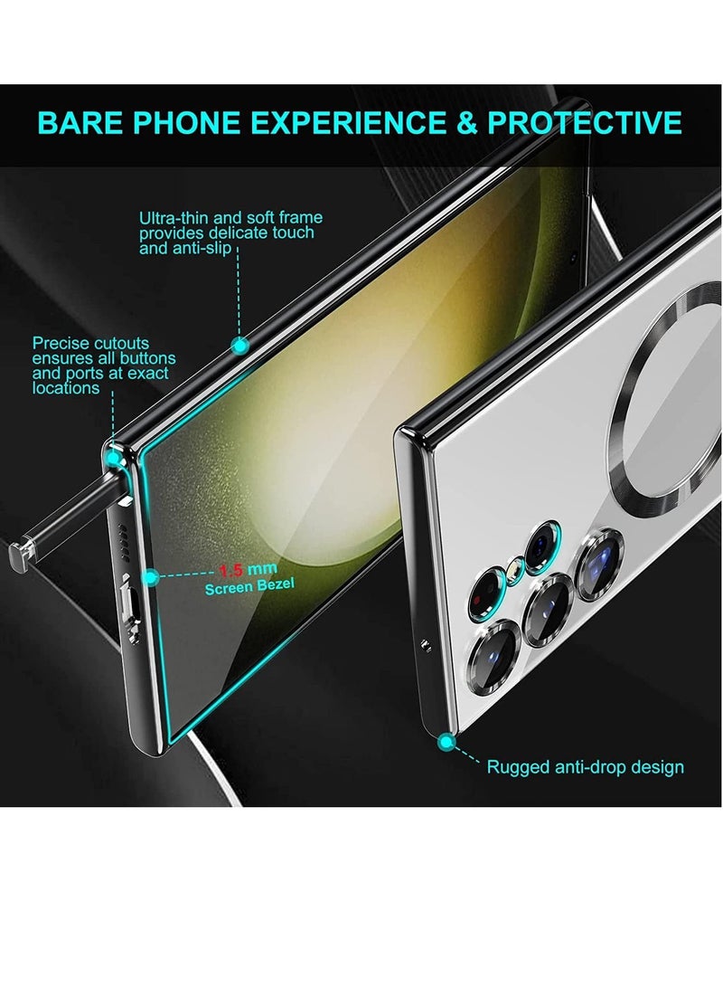 إيف حالة مغناطيسية واضحة لـ Samsung Galaxy S23 Ultra 5G مع واقي عدسة الكاميرا ، متوافق مع Magsafe ، غطاء واقعي للهاتف Slim Slip Slim للنساء (أسود) - Image 4