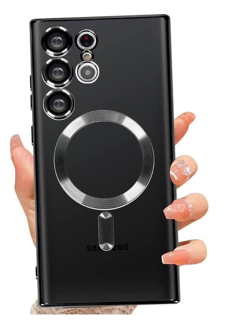 إيف حالة مغناطيسية واضحة لـ Samsung Galaxy S23 Ultra 5G مع واقي عدسة الكاميرا ، متوافق مع Magsafe ، غطاء واقعي للهاتف Slim Slip Slim للنساء (أسود) - Image 1