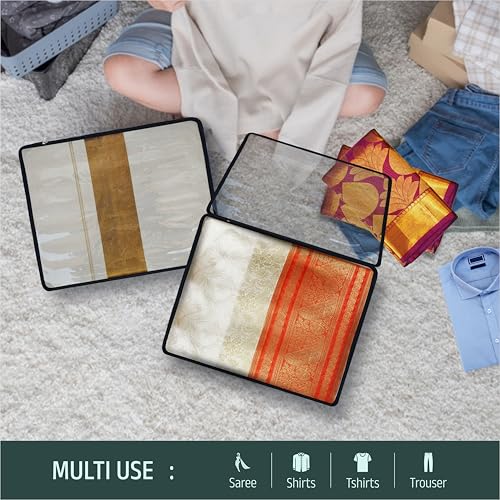 Crasome Saree Bags/Covers for Storage Set of-4 Big Size With Zip Closure for Clothes Bags and Wardrobe Organizer With Transparent Window (SC-TS-4Q) - Image 4