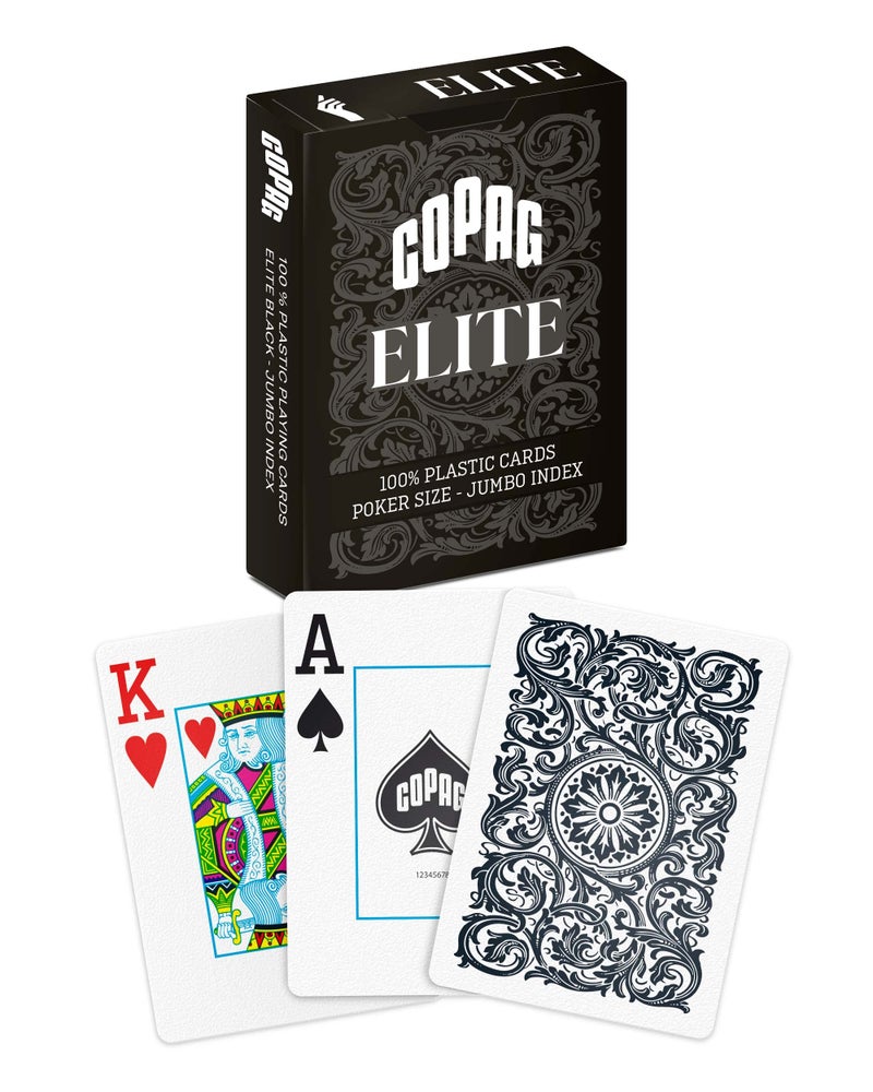 Copag Elite 100% Plastic Playing Cards, Poker Size (Standard) Jumbo Index Single Deck (Black) - Image 1