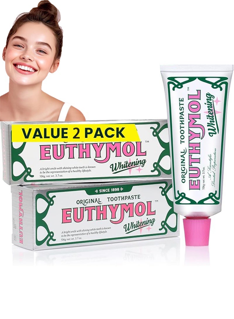 Euthymol 2 Pack Whitening Toothpaste,Stain Removal in 2 Weeks, Long-Lasting Freshness for Sensitive Gum and Teeth，Bad Breath, Cavity Prevention，75ml