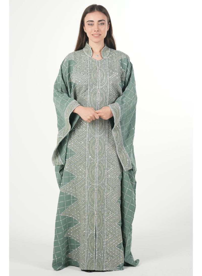 البنت الشرقية جلابية نسائية مطرزة واسعة مع حزام داخلي مقاس موحد - Image 3