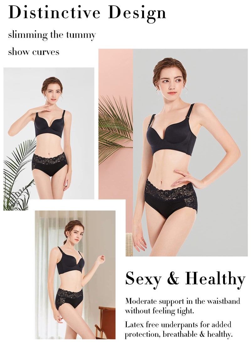 KASTWAVE Women’s Plus Size Underwear, Ladies Lace High Waisted Panties, Soft Full Breathable Briefs For Women 5-Pack - Image 4