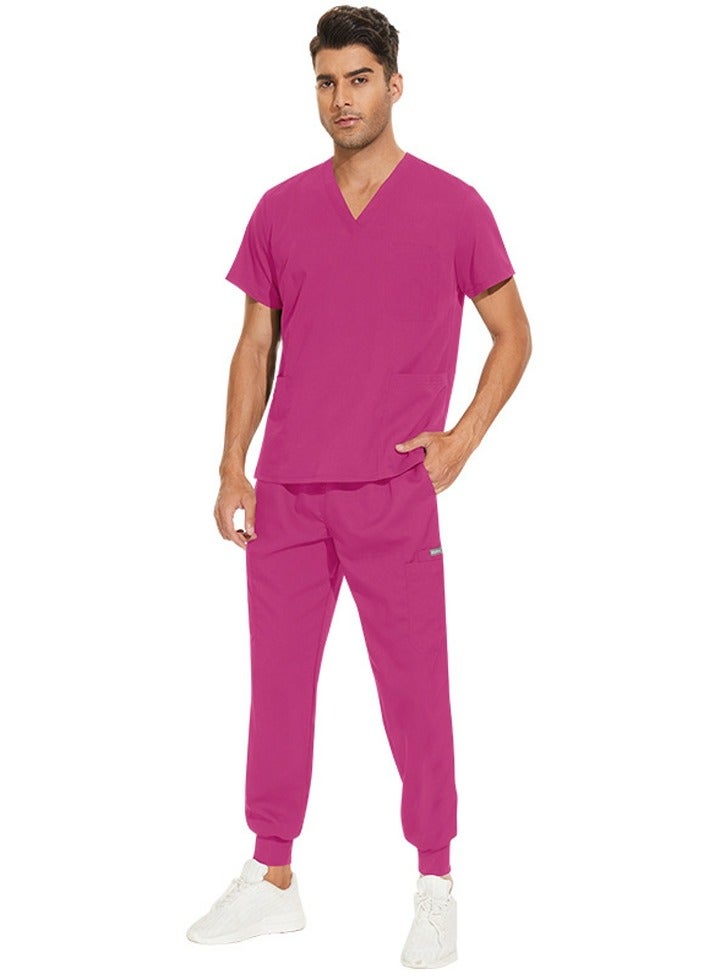 Loquat Medical Uniform Scrubs 2 Piece Set V-Neck Top and Jogger Pants Suit Rose Pink  - Image 2