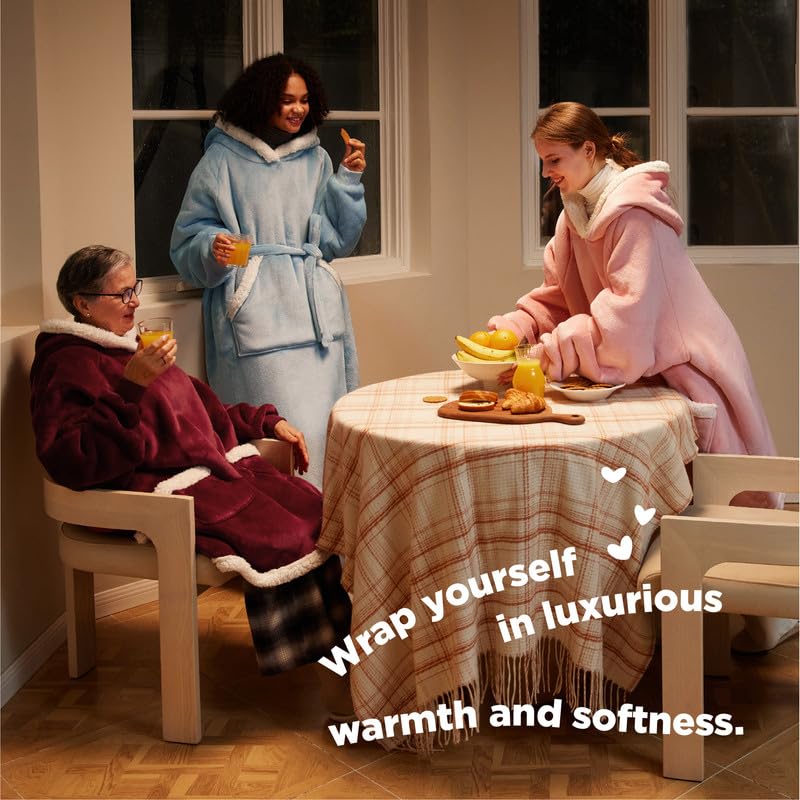 Bedsure Bedsure Oversized Wearable Blanket Hoodie - Long Sherpa Fleece Hooded Blanket for Adult Women Men  Warm Cozy Big Blanket Sweatshirt with Giant Pocket and Belt  Winter Gifts for Men  Oversize  Blue  - Image 4