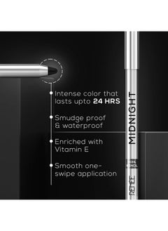 Renee Midnight Kohl Pencil - Smudgeproof And Waterproof Kajal - 24 Hrs Long Stay - Darkest Black - One Swipe Application - Rich Color Payoff - Vitamin E, Olive Oil And Castor Oil-1.5 Gm, Matte Finish  - Image 3