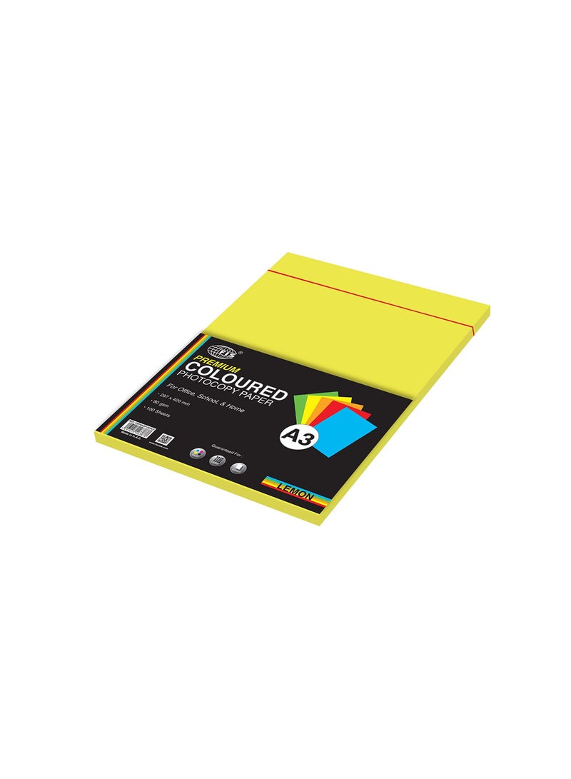 FIS Premium Color Photocopy Paper, 100 Sheets, 80 gsm, Premium Lemon Color, A3 Size - FSPWA3P100PLE
