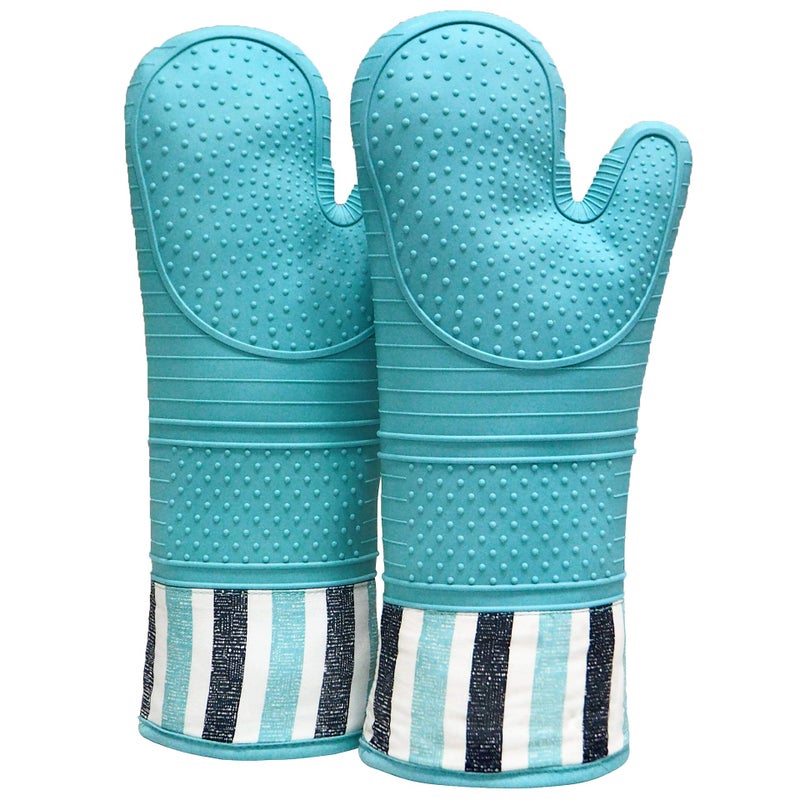 RED LMLDETA RED LMLDETA Heat Resistant 550 Degree Oven mitt Silicone Oven Hot Mitts  1 Pair Extra Long Professional Baking Oven Gloves  Food SafePot Holders CookingGrillingKitchen Blue Mittens 