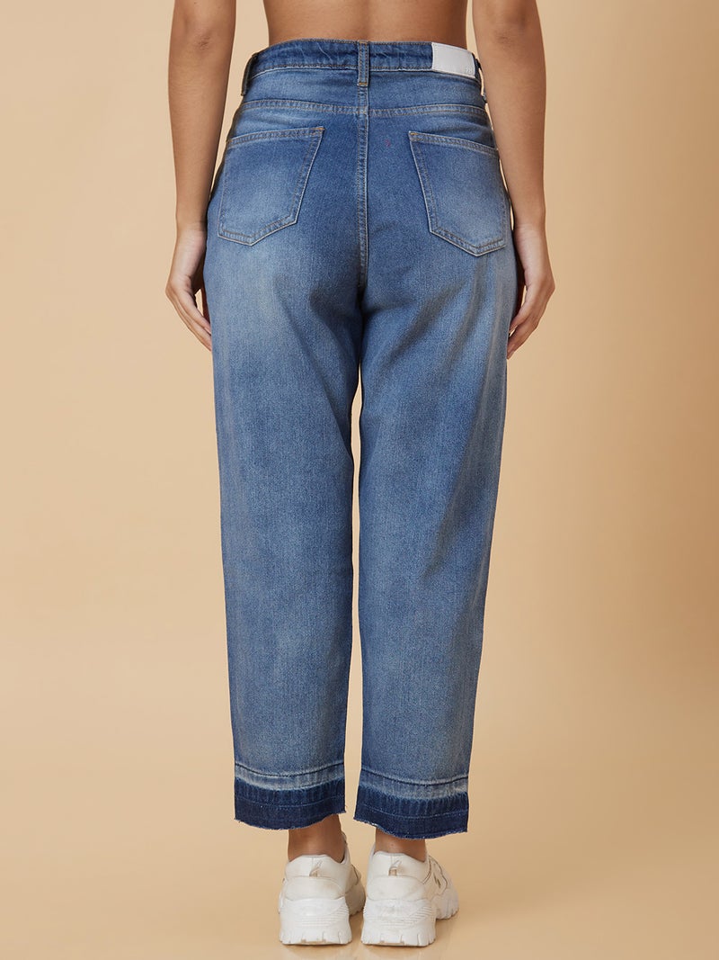 globus Globus Women Blue Boyfriend Fit Highly Distressed Heavy Fade Cotton Jeans  - Image 3