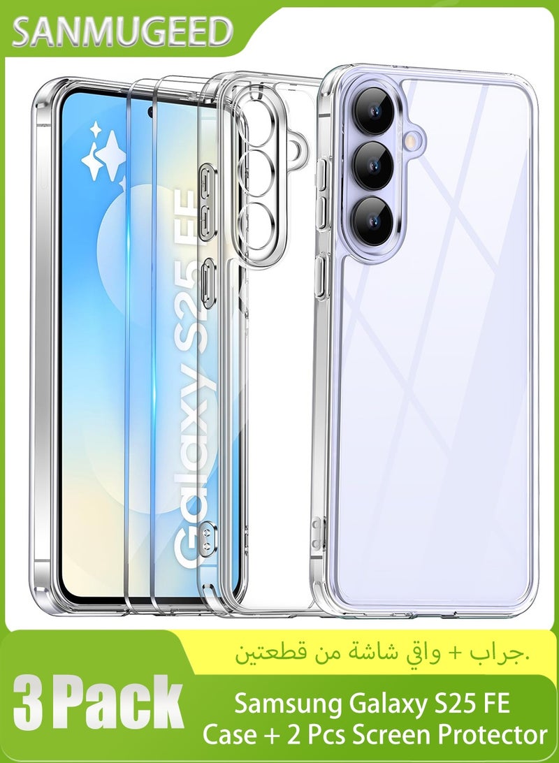 سانموجيد جراب حماية الكاميرا لهاتف Samsung Galaxy S25 FE 5G مع واقي شاشة من قطعتين، حماية مضادة للخدش والصدمات، جراب رفيع مضاد للاصفرار لهاتف Samsung S25 FE، شفاف - Image 1