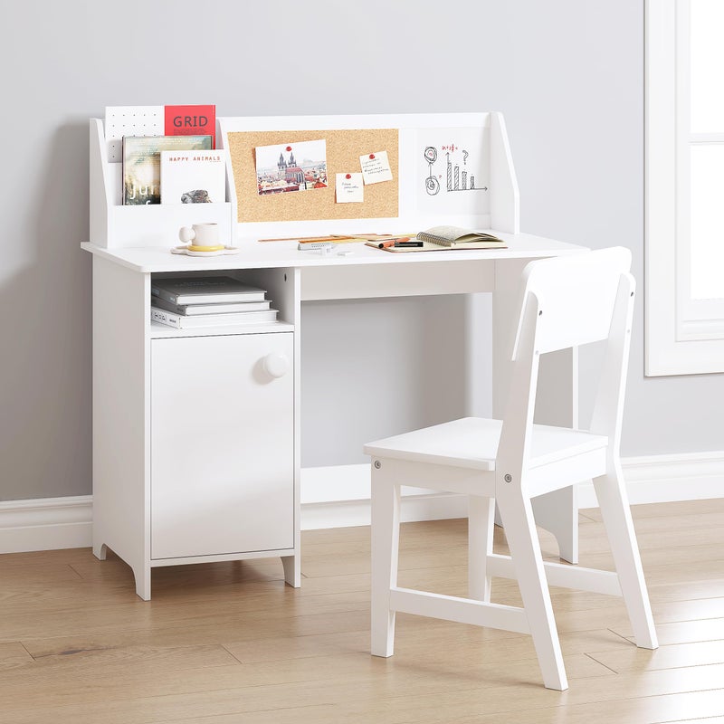 UTEX مكتب دراسة للأطفال من UTEX مع كرسي خشبي طاولة دراسة مدرسية للأطفال مع خزانة وكرسي لطلاب 3-8 سنوات طاولة كتابة للاستخدام المنزلي والمدرسي