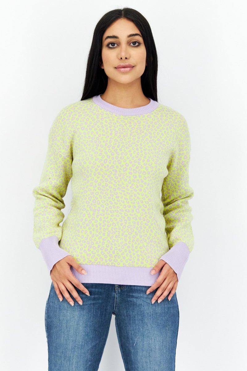 Levi's Women Crew Neck Animal Print Sweaters, Yellow - Image 1