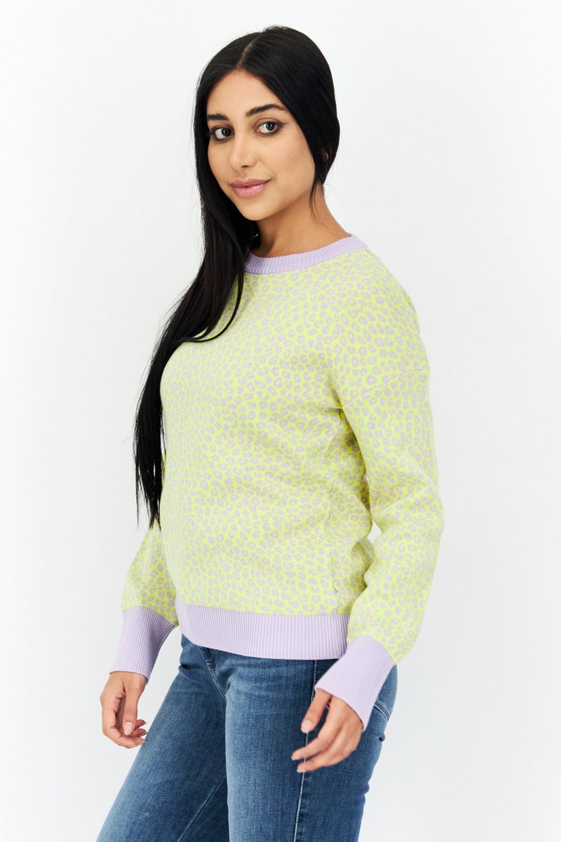 Levi's Women Crew Neck Animal Print Sweaters, Yellow - Image 4