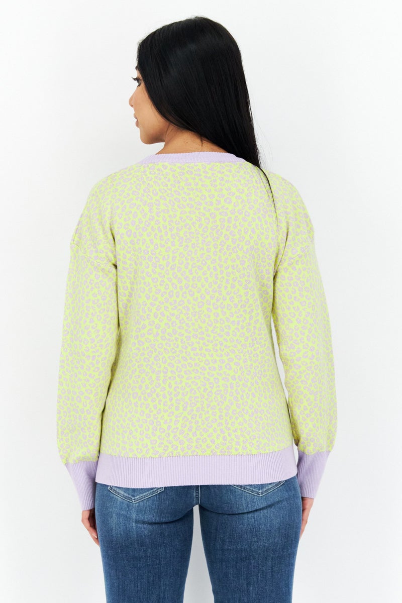 Levi's Women Crew Neck Animal Print Sweaters, Yellow - Image 2