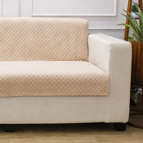 STITCHNEST 'Maison Plush Series' Quilted Velvet Sofa Cover 3 Seater Fully Covered | Premium Soft Fabric, Washable & Fade Resistant | Beige Sofa Protector | Size 70x60 Inch - Image 3