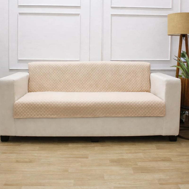 STITCHNEST 'Maison Plush Series' Quilted Velvet Sofa Cover 3 Seater Fully Covered | Premium Soft Fabric, Washable & Fade Resistant | Beige Sofa Protector | Size 70x60 Inch - Image 2
