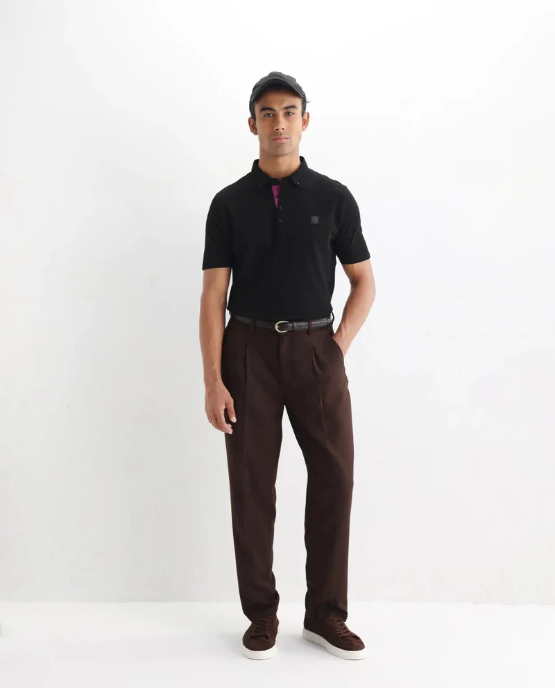 Rare Rabbit Rare Rabbit Men's Herval Black Cotton Fabric Collared Neck Half Sleeves Polo T-Shirt